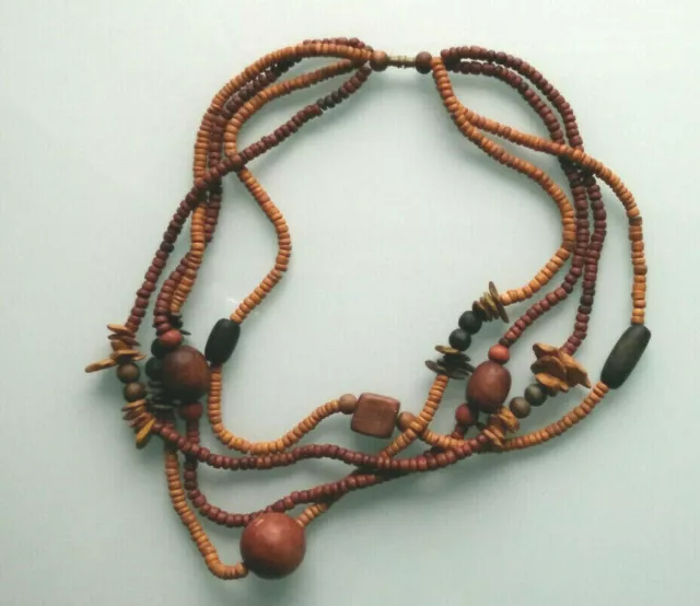 Sehr schöne Halskette/ Collier aus Holzperlen in braun mit naturfarben, vintage