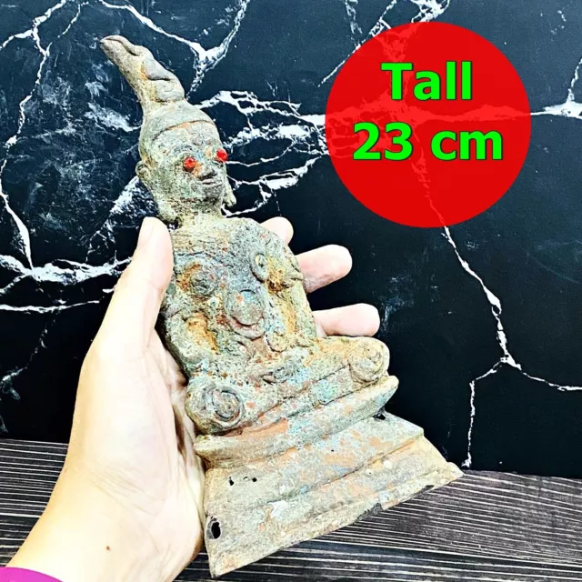 Ancient Bonze Statue Ngung Khmer Old Green Amulet Charming Lucky Home Decor 6519