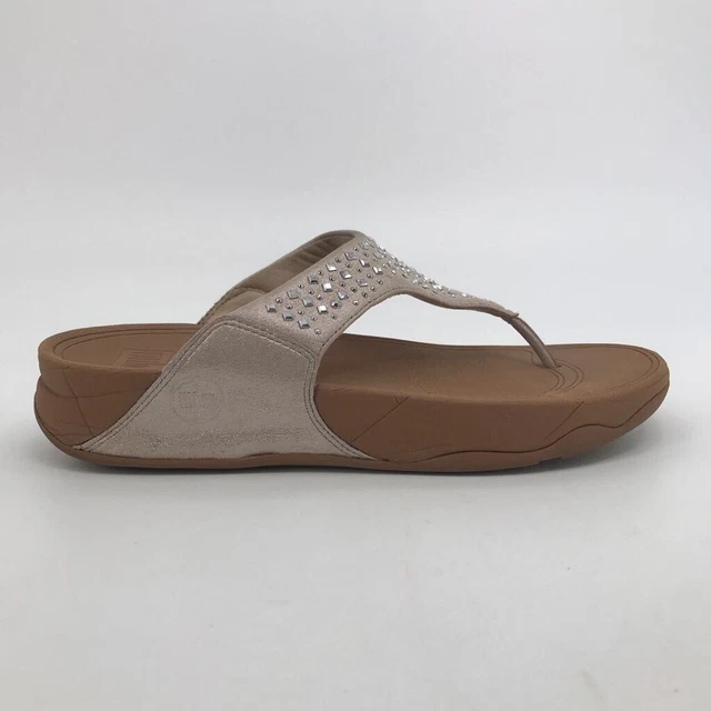 Fitflop Womens Thong Sandals Beige Rubber Outsole Studded Low Heel Slip On 11 M