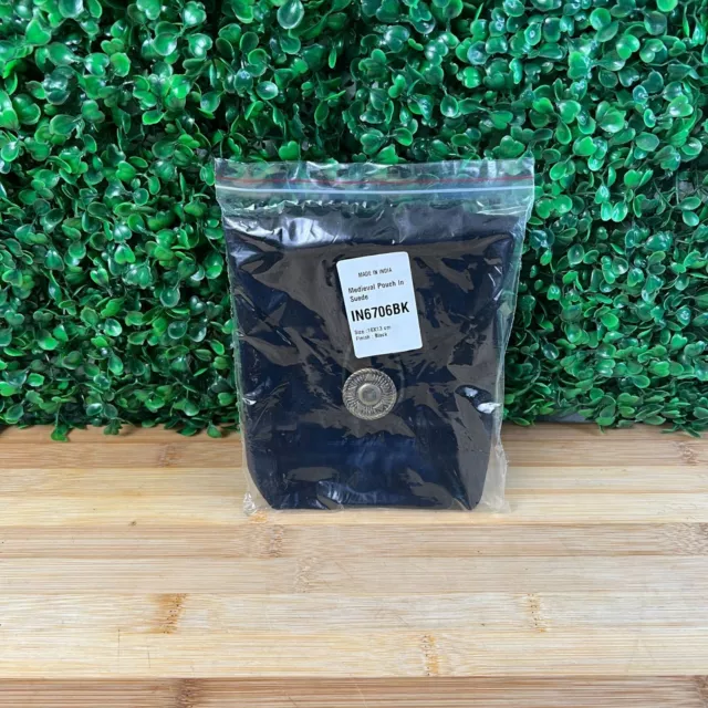 Drawstring Suede Belt Bag Medieval Reenactment Coin Pouch Black 6.5 x 5.5 inches
