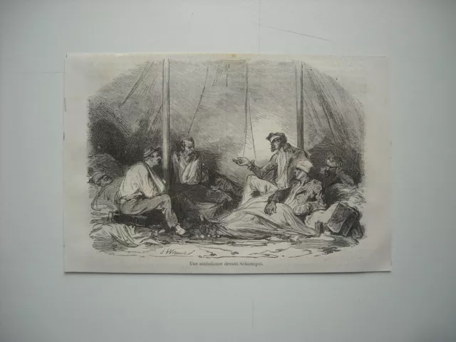 Gravure 1864. Guerre De Crimee. Une Ambulance Devant Sebastopol.