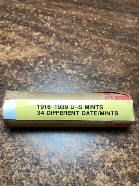 LINCOLN WHEAT CENT PENNY ROLL 1916-1939, ALL "D&S" MINTS, 34 diff. date/mints