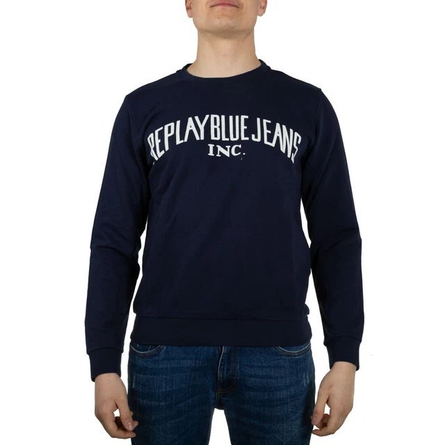 Replay Felpa da Uomo Maglia Maglione in Cotone Blu tg S F/W  -25% M308622390P