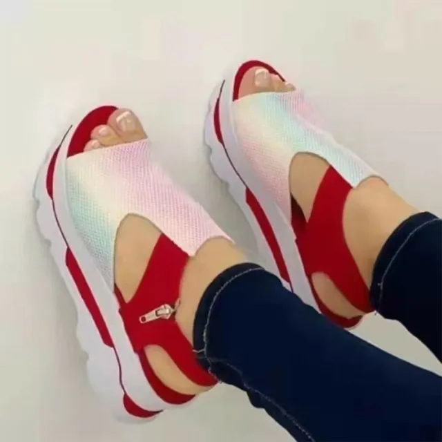 Summer Womens Platform Sandals Wedge Heels Open Toe Slingback Zipped Thong Shoes