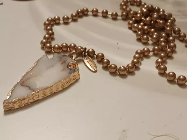 PLUNDER Arrowhead Pendant Necklace,  Stone, Goldtone, New!