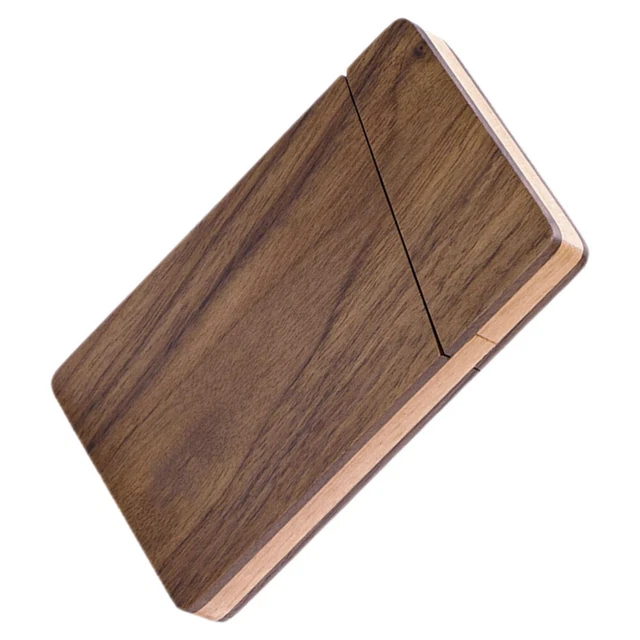 Porta Biglietti Da Visita In Legno Noce E Acero – Custodia Magnetica Artigianale Per 15 Carte