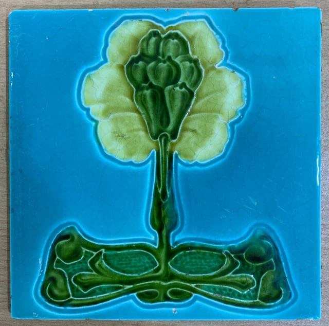 Tiles England Majolica Rare Antique Vintage collectible Art nouveau 6x6 inch