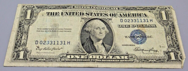 Vintage 1935-E One Dollar Silver Certificate Bill $1 Washington Blue Seal