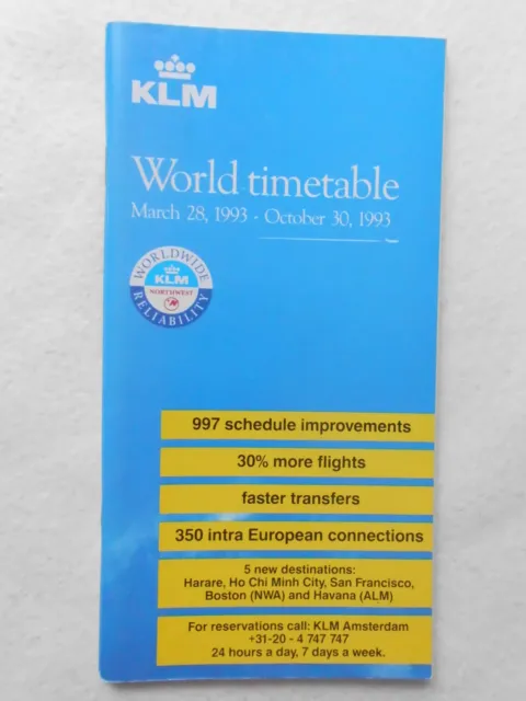 System Timetable Klm Airlines 1993 Route Maps Seat Guide