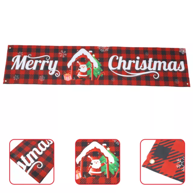 Red Pongee Christmas Banner Hanging Garland Fireplace Decor