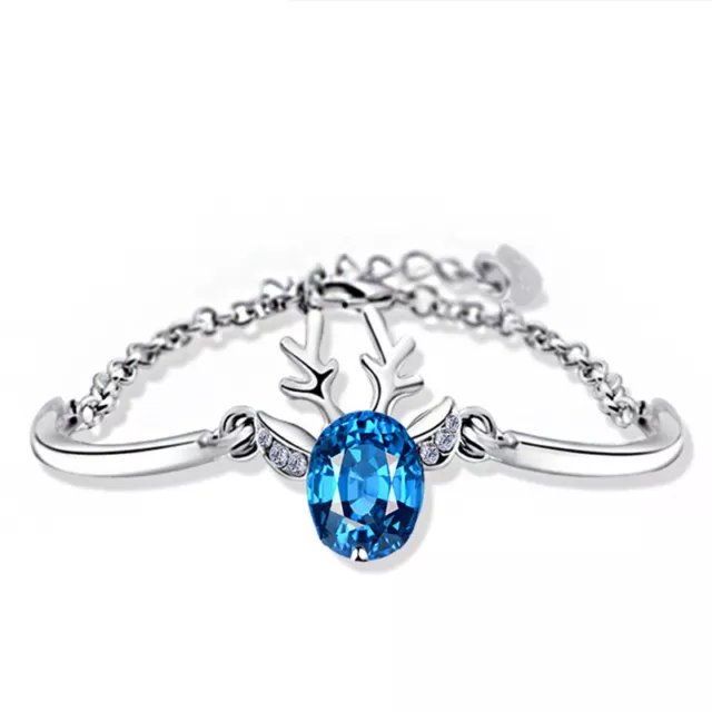 925 Sterling Silver Blue Made with Swarovski Crystals Wedding Deer Bracelet T42