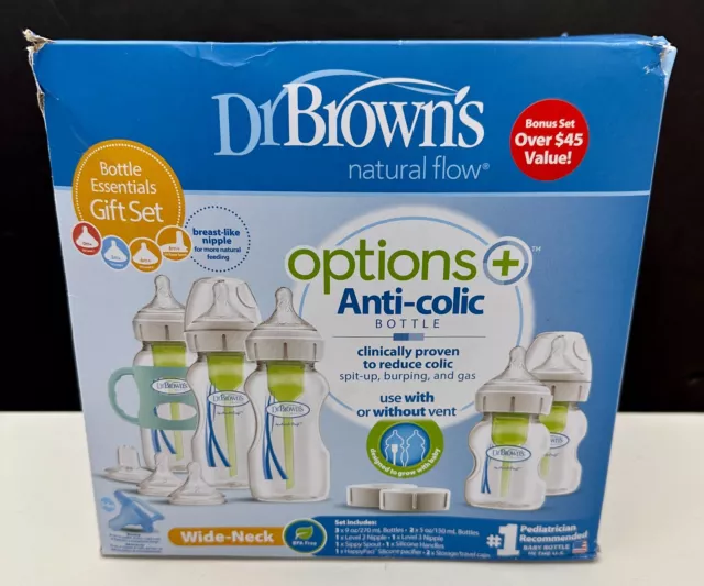 Dr Browns Natural Flow Options + Anti-Colic Bottle Gift Set Wide Neck 0-6m+