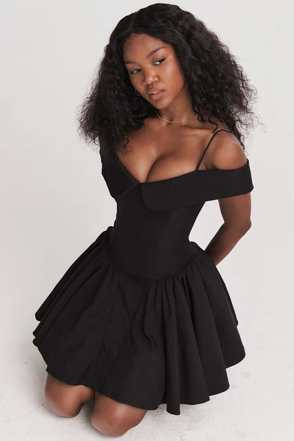 HOUSE OF CB 'Elida' Black Off Shoulder Mini Dress S 10 143
