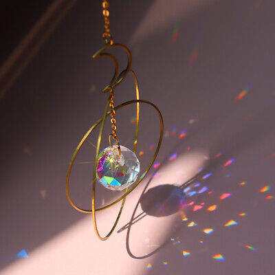 Moon and Hoops + cristal arco iris, cristal colgante, prisma de automóvil, cristal Suncatc-CJ