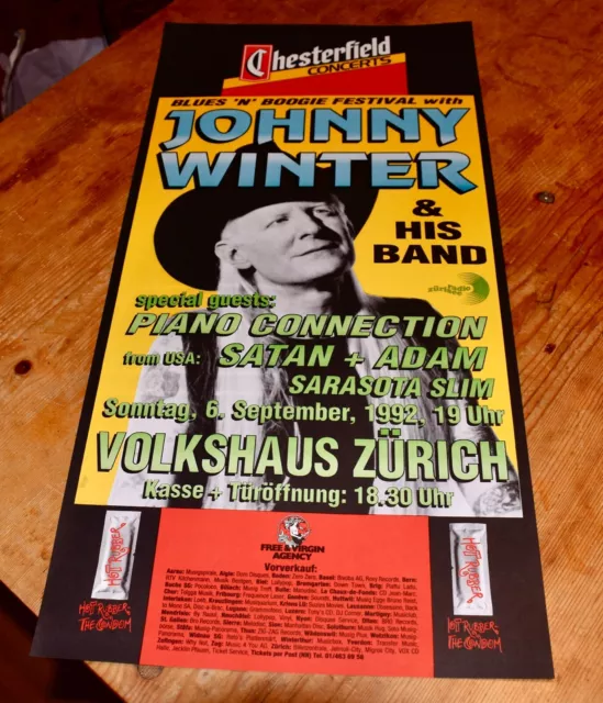 JOHNNY WINTER & BAND Original SWISS CONCERT POSTER 1992 Zurich