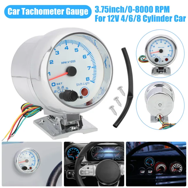 3.75'' 12V Car Tachometer Gauge Meter LED Inter Shift Light 0-8000 RPM Universal