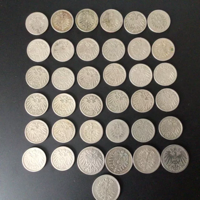Allemagne un beau lot de 32x5 Pfennig et 5x10 Pfennig des années 1873 à 1916