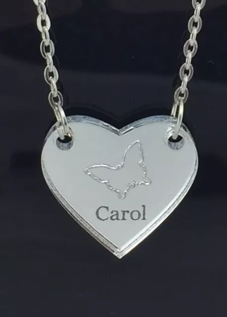 Personalised Engraved Heart Necklace Pendant Butterfly 316L Surgical Steel Chain