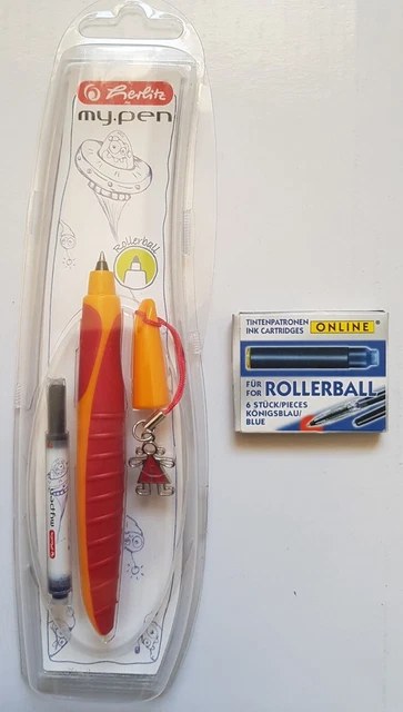 Herlitz my pen Tintenroller orange/rot Rollerball + 6 Patronen blau