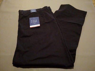 Mens Croft Barrow Black Khaki Pants 44x32 Classic Fit Flat Front Stretch Comfort