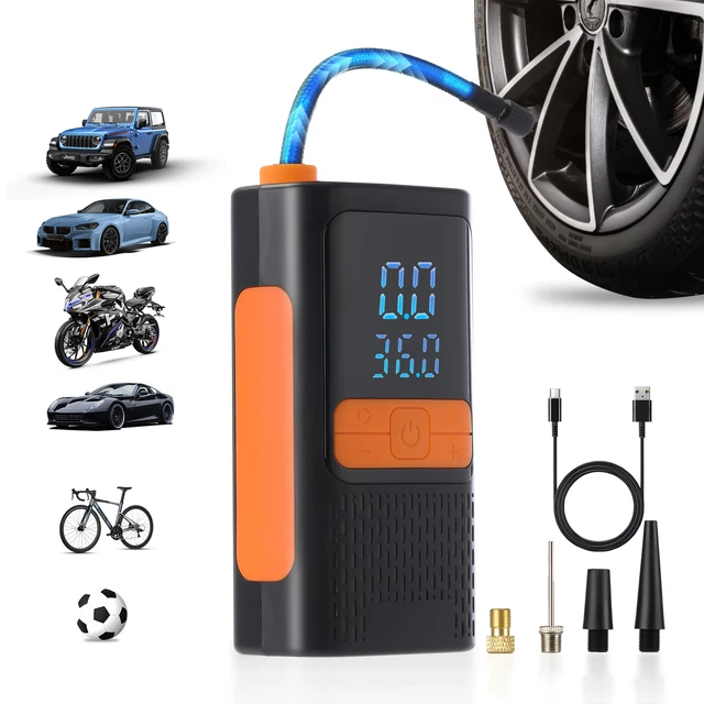 LCD ELEKTRISCHE AKKU Luftpumpe Auto Fahrrad Reifen Druckluft Kompressor