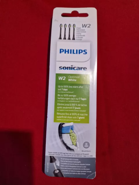 Philips Sonicare W2 testine spazzolino bianco diamantato pulite/ottimali nero x4 nuove con scatola