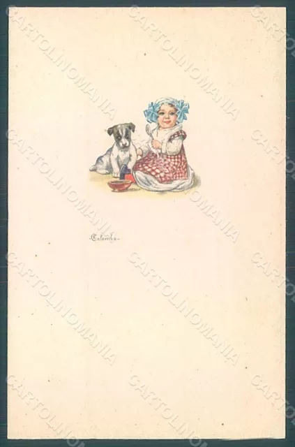 Artist Signed Colombo E. Child Girl Dog serie 587M-4 postcard HR2751