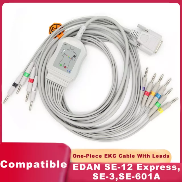 12-Lead ECG/EKG Cable Banana One-Piece Compatible with Edan SE-3 SE-12 SE-601A