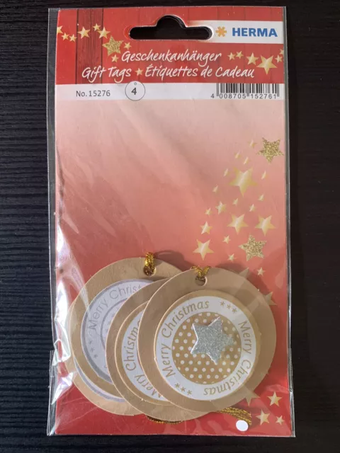 Étiquettes cadeaux de Noël étiquettes avec cordes, imprimé et design 3D 4 pièces diamètre 5cm