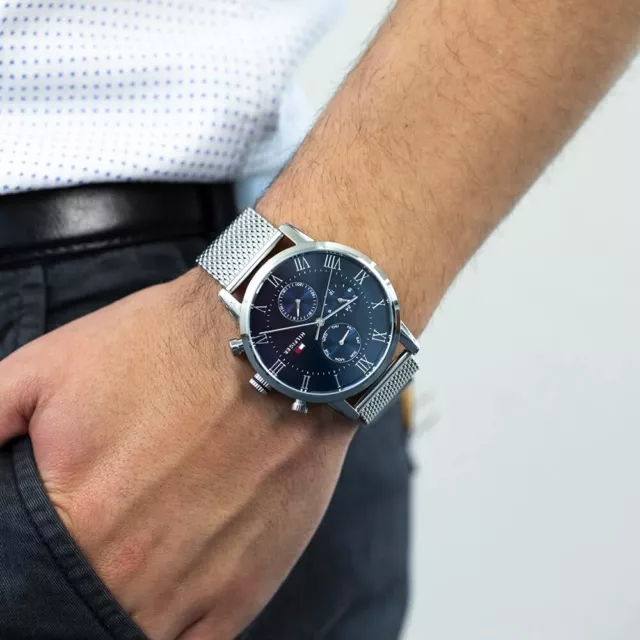 NEW TOMMY HILFIGER Mens Watch Mesh Silver Blue Dial Kane Th1791398 Genuine Uk 84.99 PicClick UK
