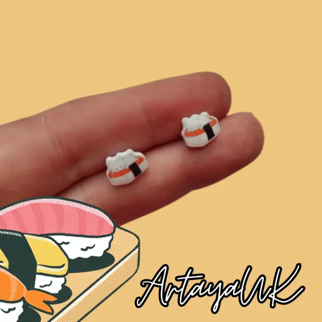 UK Sushi Resin Kawaii Cute Cat Cartoon Food Earrings Kids Jewellery Xmas Gifts