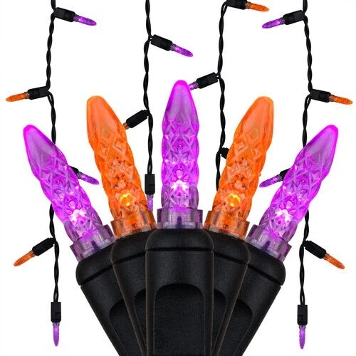 Halloween Outdoor Decorations LED Purple and Orange Icicle Lights M5 70ct