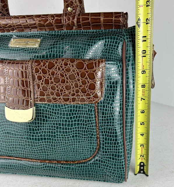 Samantha Brown Dowel Travel Bag Croc Embossed Green Brown Weekender Carry On 8