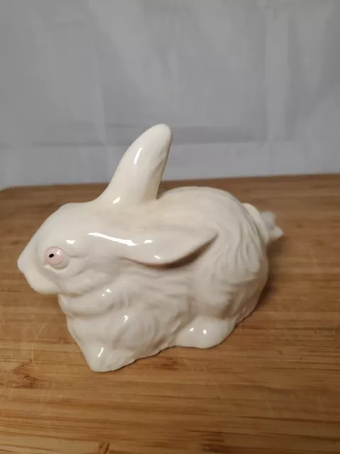 Pink Eye Bunny EASTER Rabbit Cotton Ball Dispenser Figurine Ceramic Vintage Used 3