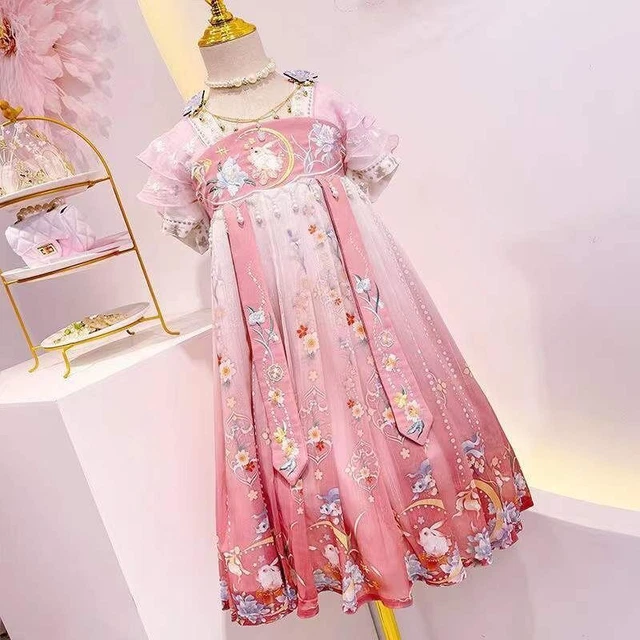 Ragazze Abito IN Chiffon Bambini Fairy Antico Hanfu Ricamo Ttang Suit Cosplay