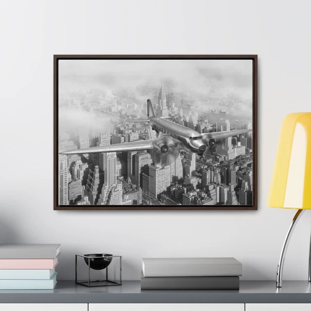 Vintage 1940s Flyover New York City - Gallery Canvas Wraps, Horizontal Frame