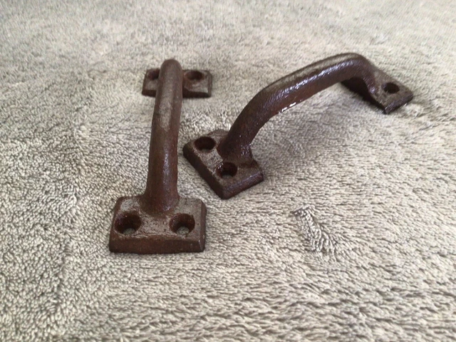 2 Cast Iron Handles Pulls Antique Style Rustic Drawers Approx. 3 3/4” Brown