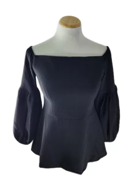 Lela Rose Women's Black 3/4 Puff Sleeve Wool Blend Peplum Top MiUSA Size: 6