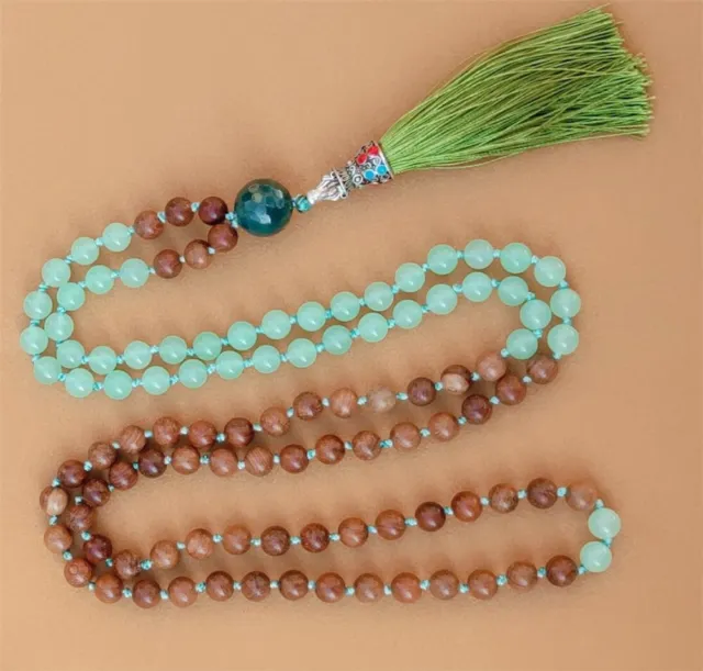 8mm Natural Aquamarine Beads Diy Handmade 108 Necklace Bracelet Pray Cuff Lucky