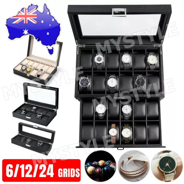 6/12/24 Grids Jewelry Watch Box Display Case Storage Holder Organizer Gift