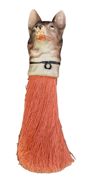 Vintage Porcelain German Shepherd Dog Head Red Clothing Brush 1930s