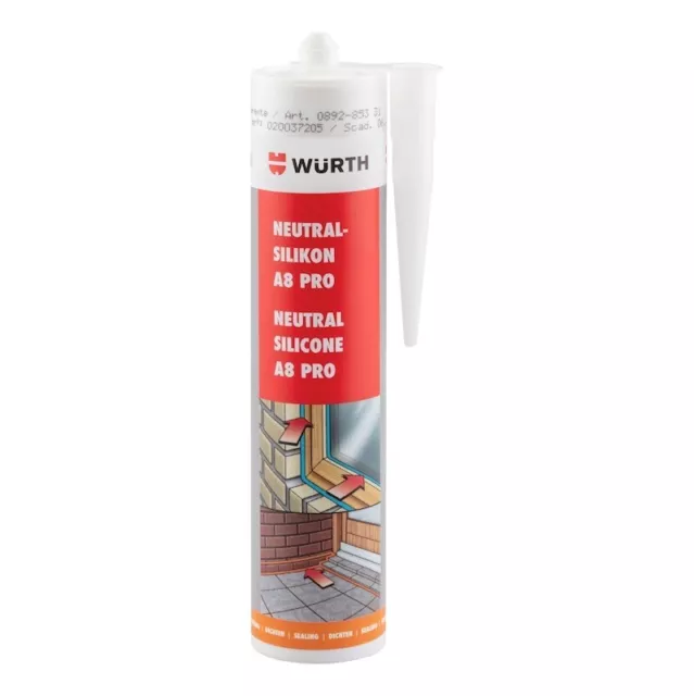 12 Mastic Silicone neutre A8 PRO WURTH couleur NOIR