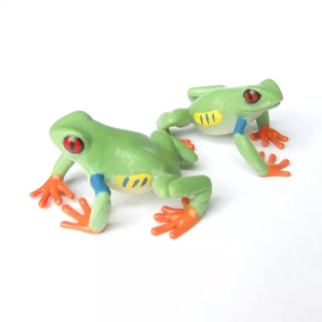 2pcs Red-eyed Treefrog Green Frog Lifelike Fairy Garden Decor Educational Toy
