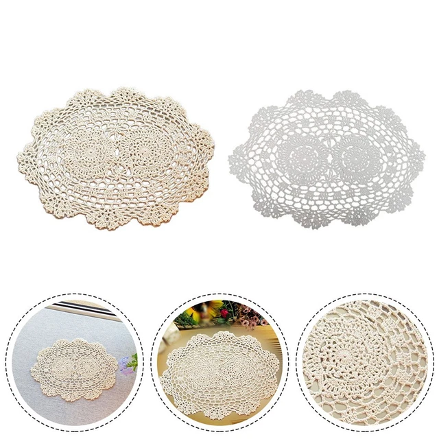 NAPPERON CHEMIN DE TABLE FILET BRODE MAIN OVALE BLANC 40 CM X 105