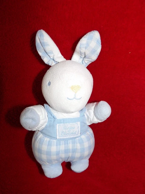 Doudou Peluche Tartine et Chocolat Lapin Bleu  Carreaux 16/22 cm