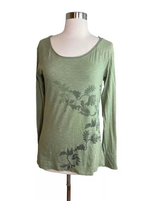 Horny Toad Womens Top Green Floral Long Sleeve Medium