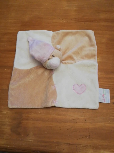 Doudou Manon Et Valentin Ours Chien Plat Beige Blanc Rose Bonnet Cœur Coeur
