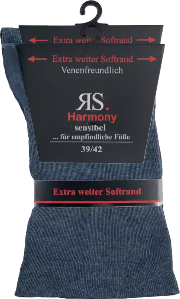 10 Paar RS. Harmony 31122 Gesundheitssocken ohne Gummi JEANSTÖNE 39-42, 43-46