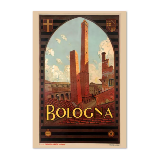 1920s “Bologna Italy” Vintage Style Italian Medieval City Travel Poster