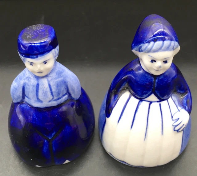 JOA Delft blue and white hand painted bells 1984 Dutch man and woman DAIC